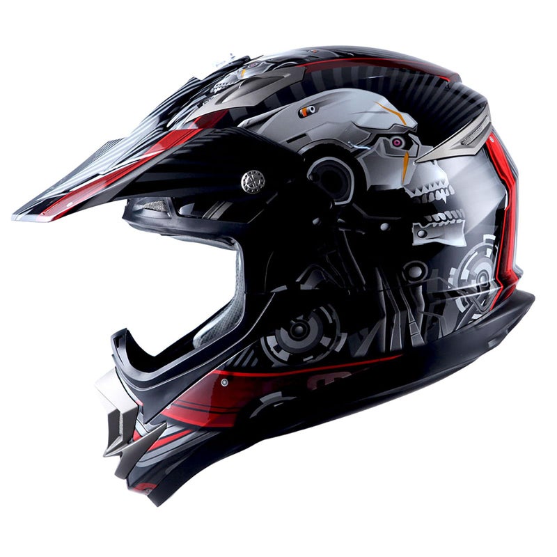 1Storm Adult Motocross Helmet Off Road MX BMX ATV Dirt Bike Mechanic HGXP14B Skull Red - Image 1